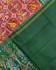 Green & Red Narikunj Semi Ikat Patola Saree