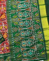 Green & Red Narikunj Semi Ikat Patola Saree