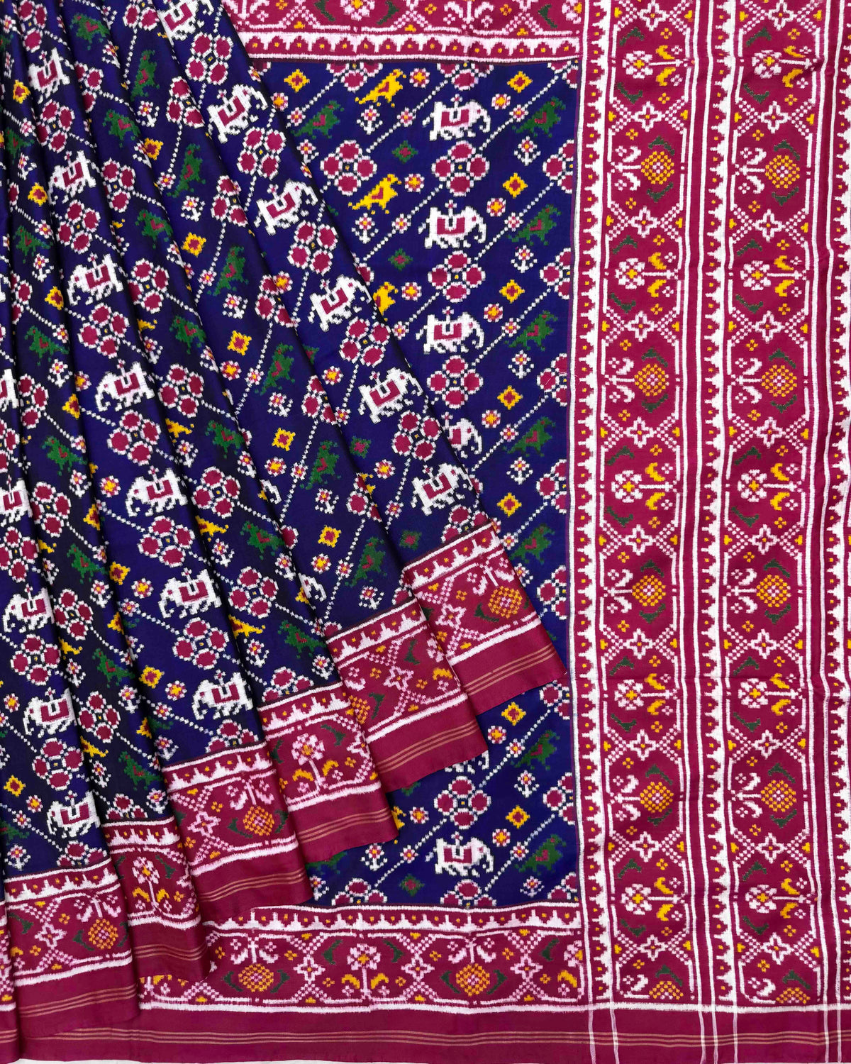 Pink & Blue Small Narikunj Double Ikat Patola Saree