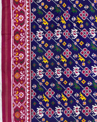 Pink & Blue Small Narikunj Double Ikat Patola Saree