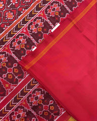 Red Small Flower Semi Double Ikat Patola Saree