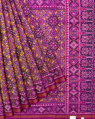 Pink & Yellow Navratan Semi Double Ikat Patola Saree