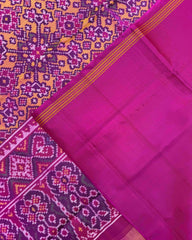 Pink & Yellow Navratan Semi Double Ikat Patola Saree