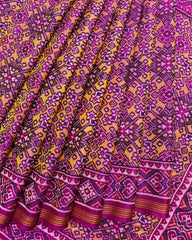 Pink & Yellow Navratan Semi Double Ikat Patola Saree