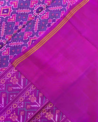 Pink & Turquoise Manekchowk Semi Double Ikat Patola Saree