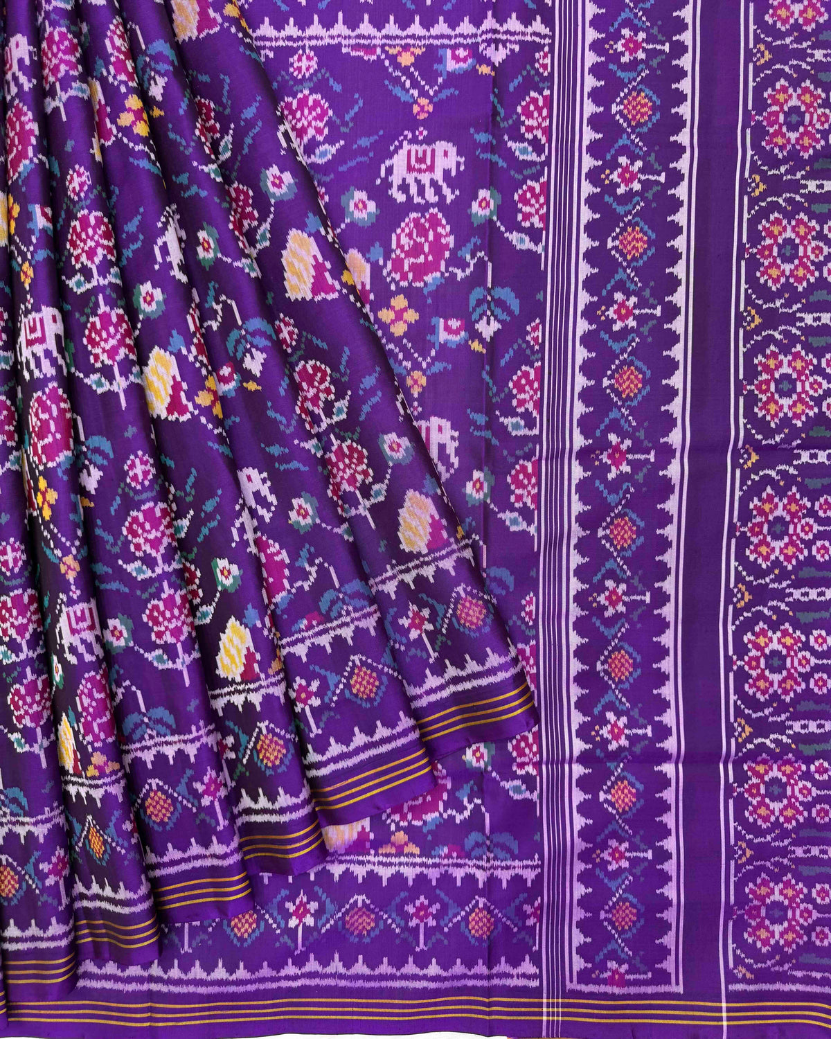 Purple Fancy Flower Semi Double Ikat Patola Saree