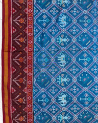 Red & Peacock Blue Narikunj Semi Double Ikat Patola Saree