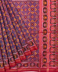 Red & Purplish Blue Manekchowk Semi Double Ikat Patola Saree