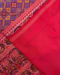 Red & Purplish Blue Manekchowk Semi Double Ikat Patola Saree