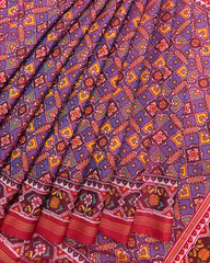 Red & Purplish Blue Manekchowk Semi Double Ikat Patola Saree