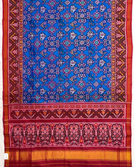 Red & Peacock Blue Narikunj Navratan Mix Semi Double Ikat Patola Saree