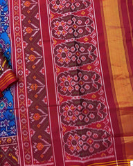 Red & Peacock Blue Narikunj Navratan Mix Semi Double Ikat Patola Saree