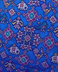 Red & Peacock Blue Narikunj Navratan Mix Semi Double Ikat Patola Saree