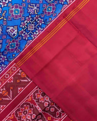 Red & Peacock Blue Narikunj Navratan Mix Semi Double Ikat Patola Saree