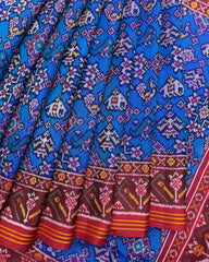 Red & Peacock Blue Narikunj Navratan Mix Semi Double Ikat Patola Saree