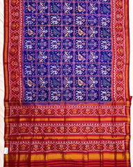 Red & Purplish Blue Narikunj Semi Double Ikat Patola Saree