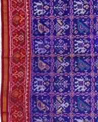 Red & Purplish Blue Narikunj Semi Double Ikat Patola Saree