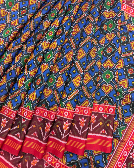 Red & Blue Manekchowk Semi Double Ikat Patola Saree