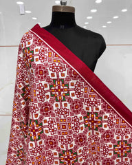 Red & White Navratan Double Ikat Patola Dupatta