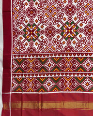 Red & White Navratan Double Ikat Patola Dupatta