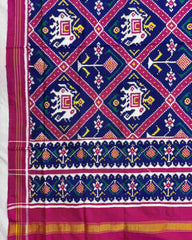 Pink & Blue Narikunj Double Ikat Patola Dupatta