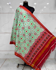 Red & Light Green Navratan Double Ikat Patola Dupatta