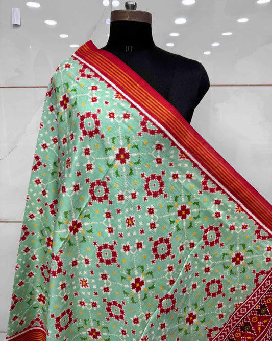 Red & Light Green Navratan Double Ikat Patola Dupatta