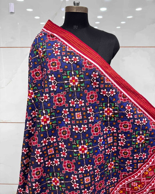 Red & Blue Navratan Double Ikat Patola Dupatta