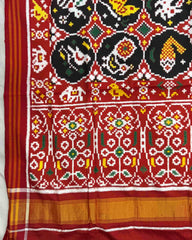 Red & Black Small Circle Narikunj Double Ikat Patola Dupatta