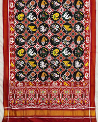 Red & Black Small Circle Narikunj Double Ikat Patola Dupatta