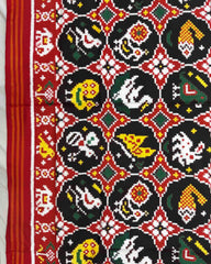 Red & Black Small Circle Narikunj Double Ikat Patola Dupatta