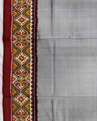 Maroon & Grey Plain Semi Double Ikat Patola Saree