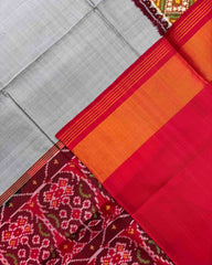 Maroon & Grey Plain Semi Double Ikat Patola Saree