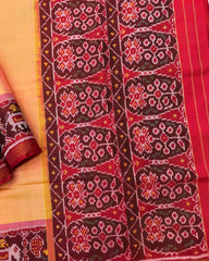 Maroon & Peach Plain Semi Double Ikat Patola Saree