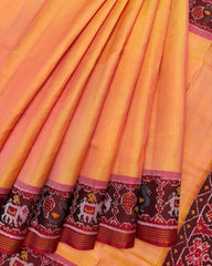 Maroon & Peach Plain Semi Double Ikat Patola Saree