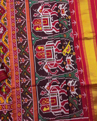 Red & Yellow Small Narikunj Twill Patola Saree