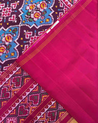 Pink & Sky Blue Flower Twill Patola Saree