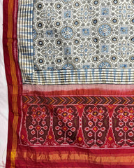 Red & Off White Ajarakh Print Patola Dupatta