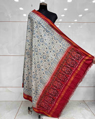 Red & Off White Ajarakh Print Patola Dupatta