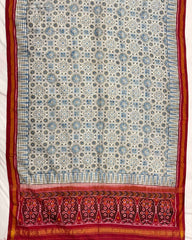 Red & Off White Ajarakh Print Patola Dupatta