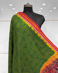 Red & Kaachi Keri Green Bandhani Patola Dupatta