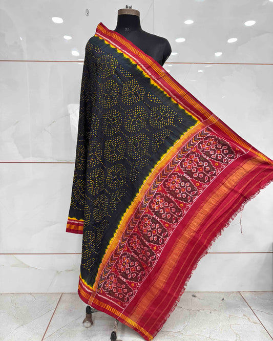 Red & Dark Grey Bandhani Patola Dupatta