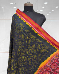 Red & Dark Grey Bandhani Patola Dupatta