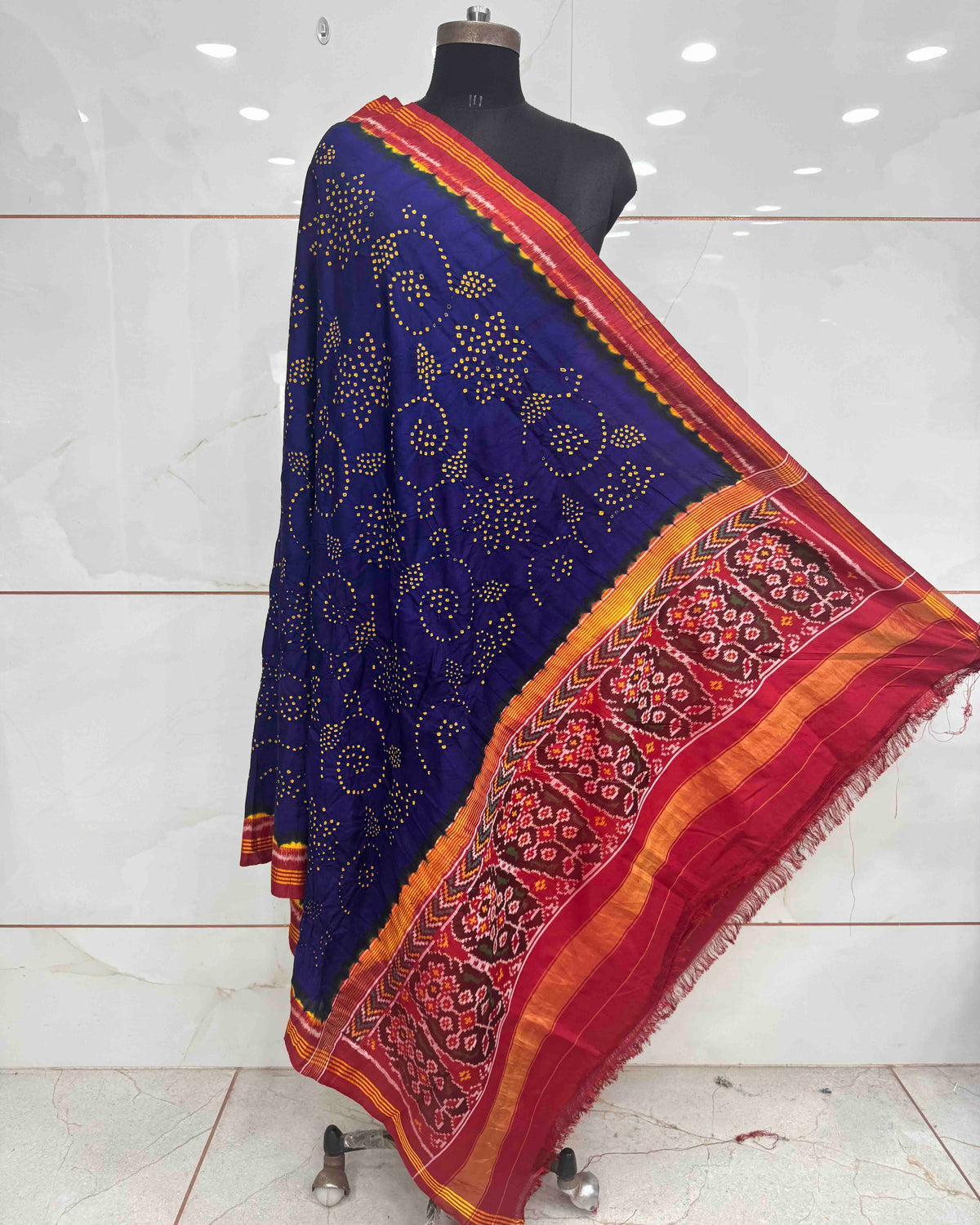 Red & Blue Bandhani Patola Dupatta