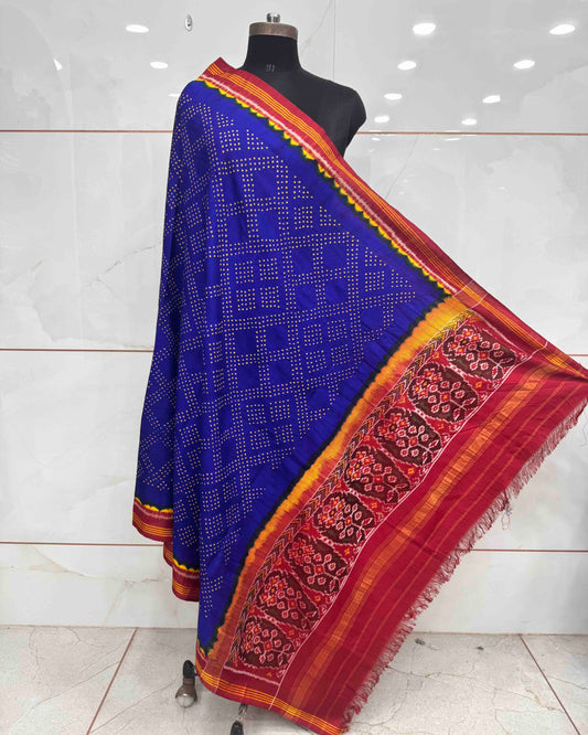 Red & Blue Bandhani Patola Dupatta