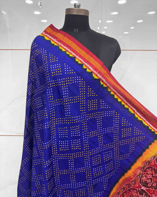 Red & Blue Bandhani Patola Dupatta