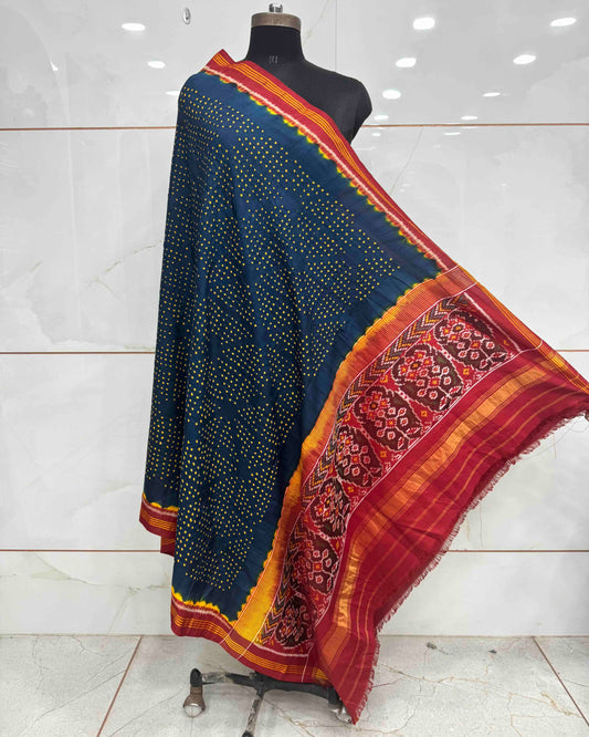 Red & Peacock Blue Bandhani Patola Dupatta