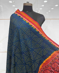 Red & Peacock Blue Bandhani Patola Dupatta