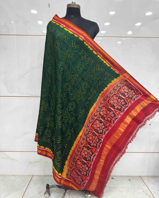 Red & Green Bandhani Patola Dupatta