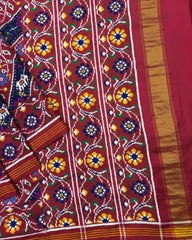 Red & Blue Leheriya Flower Narikunj Double Ikat Patola Saree